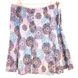 Talbots NWT 24W Petite Mandala Skirt Cotton Gored Flare Midi Blue White Resort